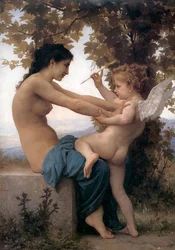 Young Girl Defending Herself Against Cupid